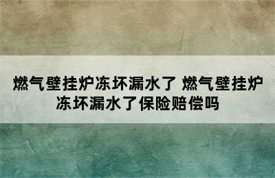 燃气壁挂炉冻坏漏水了 燃气壁挂炉冻坏漏水了保险赔偿吗